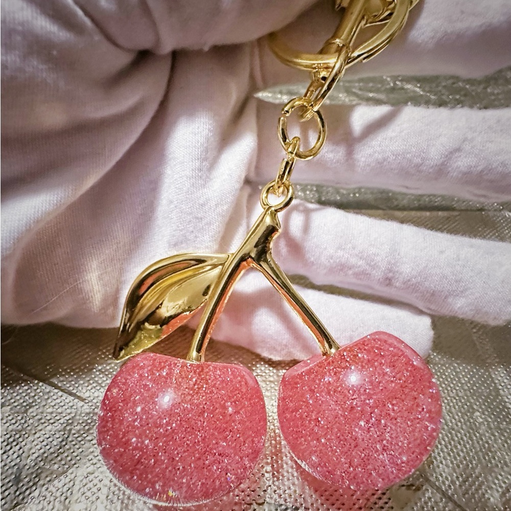 Pink Cherry Keychain with Gold Accents - Picture 4 of 6